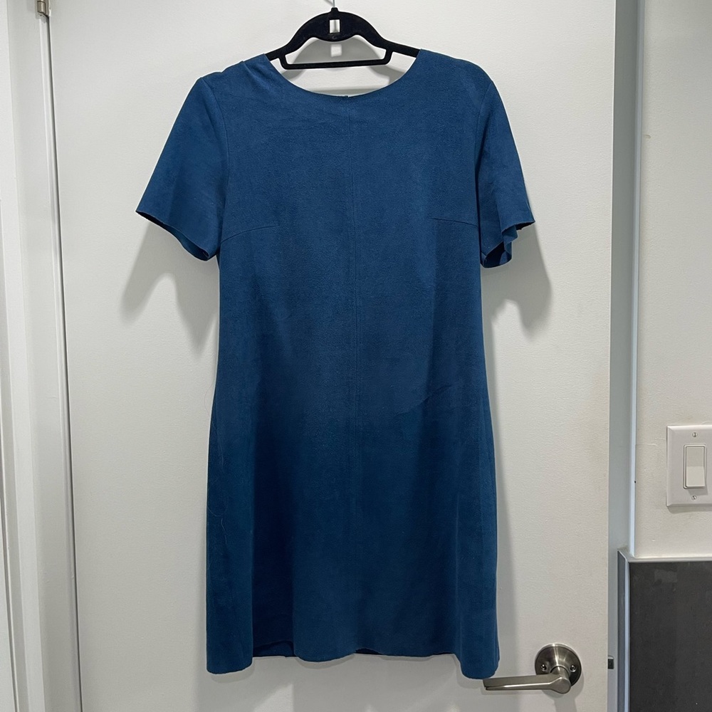 Harper & Me, blue suede mini dress